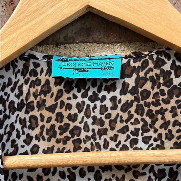 Turquoise Haven Boutique Leopard Print Women's Coat Cover Up Shaw One Size - Picture 6 of 14